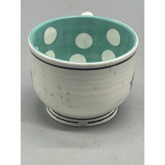 Katie mandy mug cup white blue dots stripes 3.5x5.5" READ - Picture 16 of 16